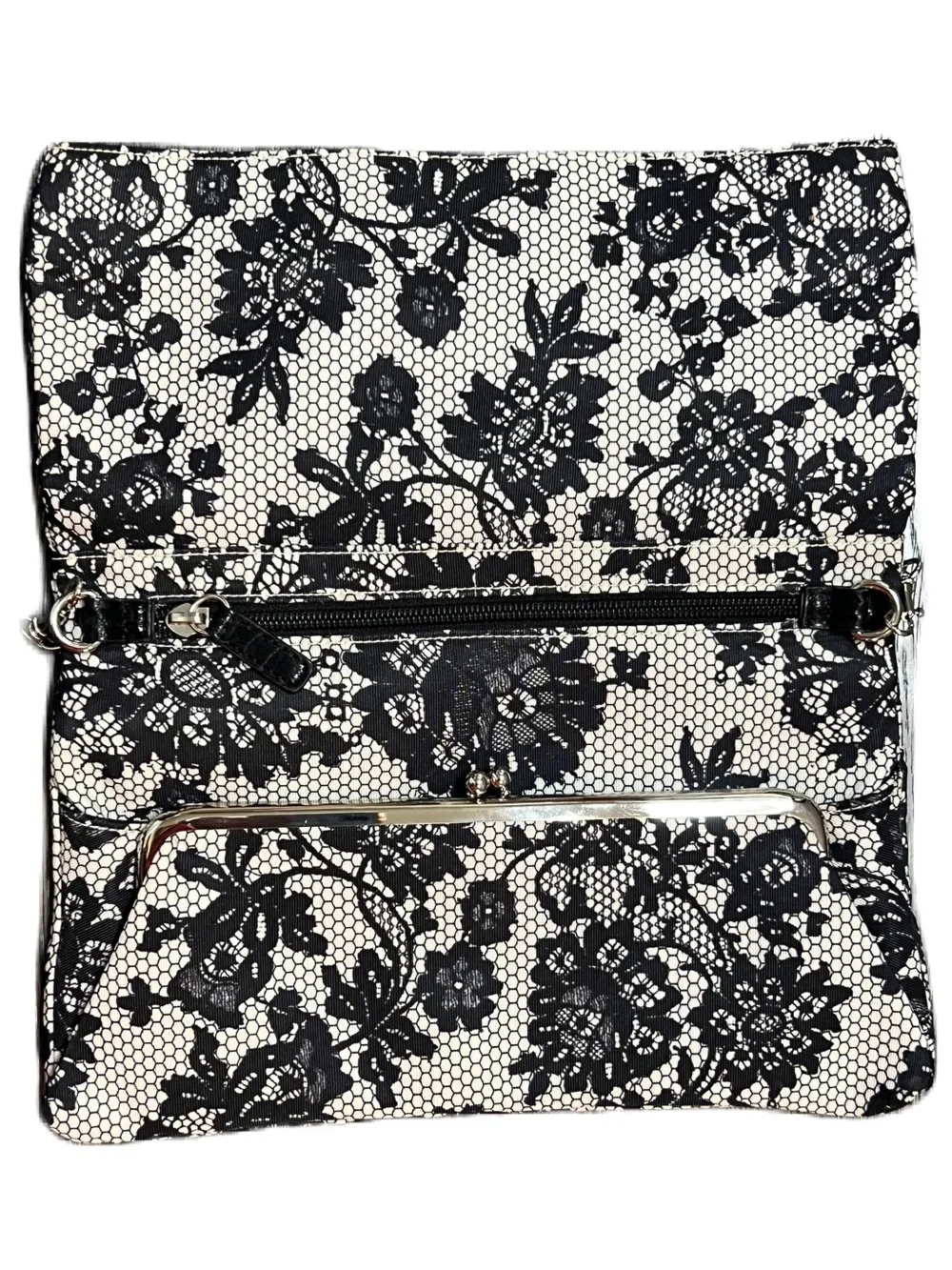 Alfani Black & White Lace Chain Shoulder/ Clutch bag, removable chain